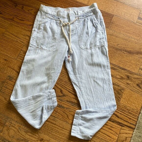 Anthropologie Seashore Linen Blend Boho Beachy Blue/White Pants Size XSP - Picture 1 of 15